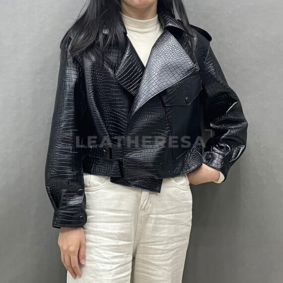 Crocodile Pattern Leather Jacket