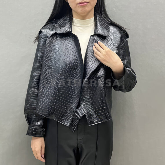 Crocodile Pattern Leather Jacket