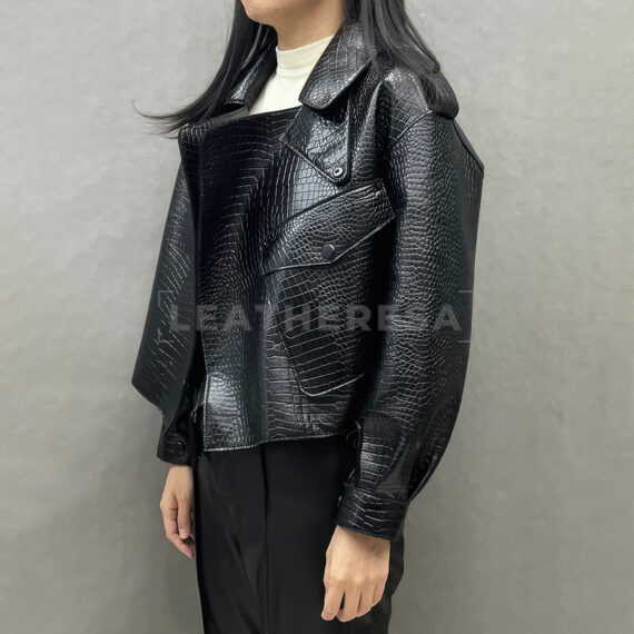 Crocodile Pattern Leather Jacket