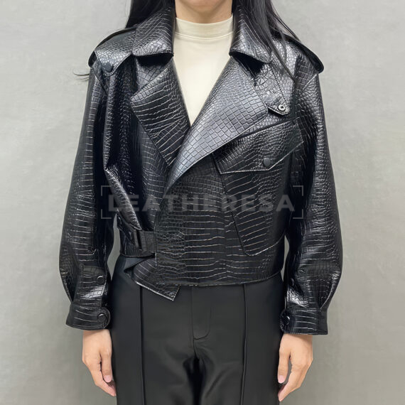 Crocodile Pattern Leather Jacket