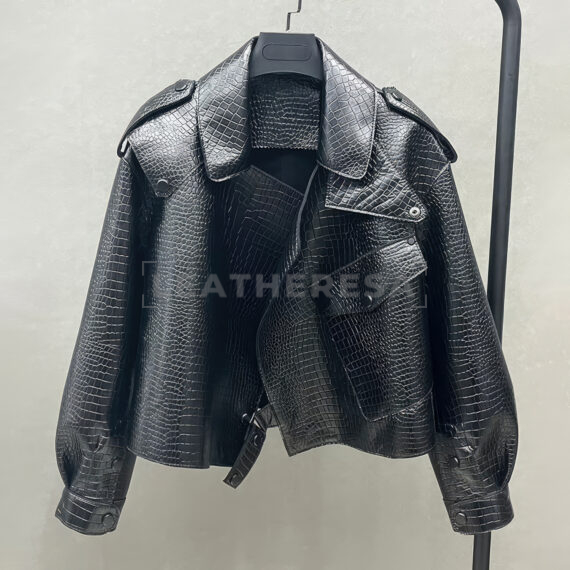 Crocodile Pattern Leather Jacket