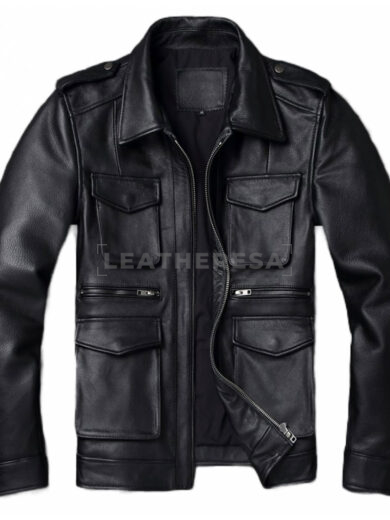 men retro motorcycle leather jacket black