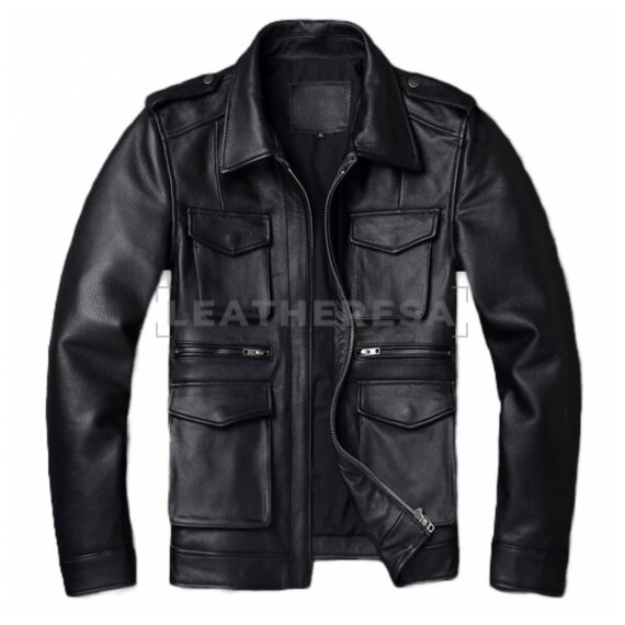 men retro motorcycle leather jacket black