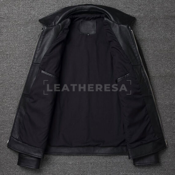 men retro motorcycle leather jacket black