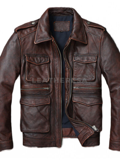 Men Retro Motorcycle Leather Jacket Brown