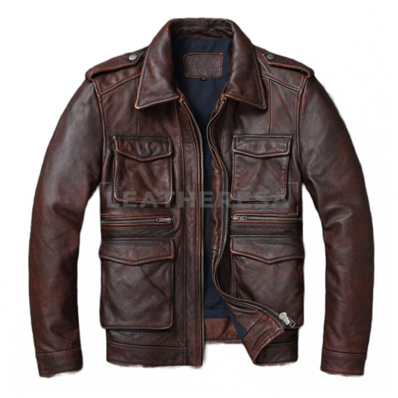 Men Retro Motorcycle Leather Jacket Brown