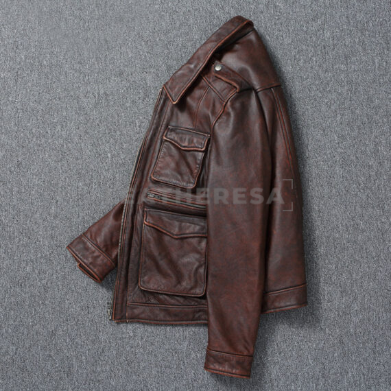 Men Retro Motorcycle Leather Jacket Brown