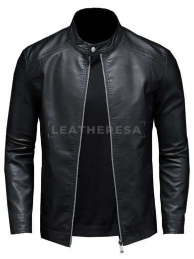 Men Smooth Black Biker Leather Jacket