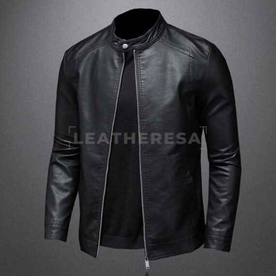 Men Smooth Black Biker Leather Jacket