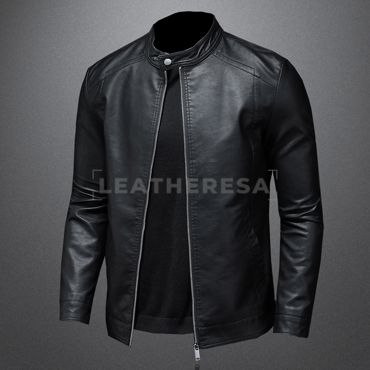 Men Smooth Black Biker Leather Jacket