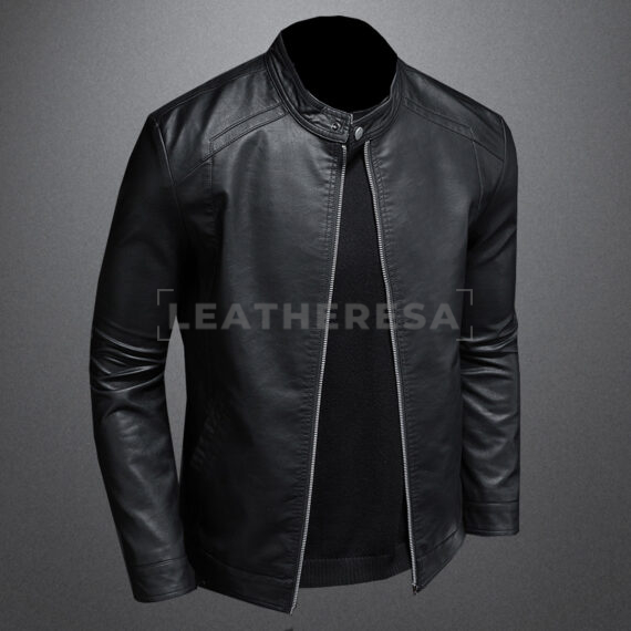 Men Smooth Black Biker Leather Jacket