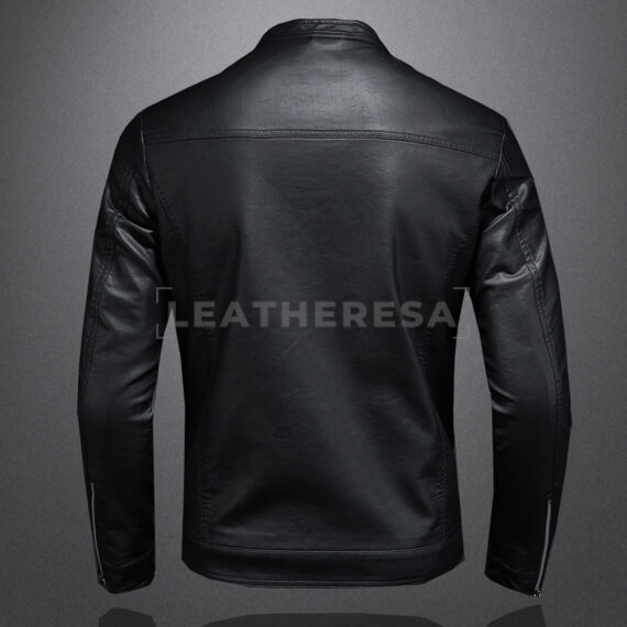 Men Smooth Black Biker Leather Jacket
