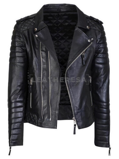 Mens Black Biker Leather Jacket Genuine Lambskin