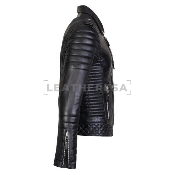Mens Black Biker Leather Jacket Genuine Lambskin