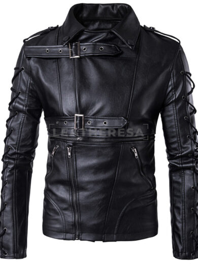 Mens Military Gothic Biker Leather Jacket