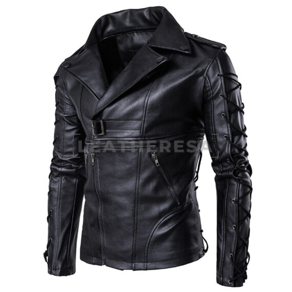 Mens Military Gothic Biker Leather Jacket