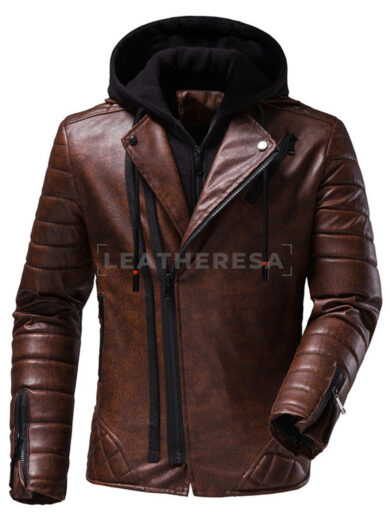 Mens Vintage Distressed Brown Biker Leather Jacket