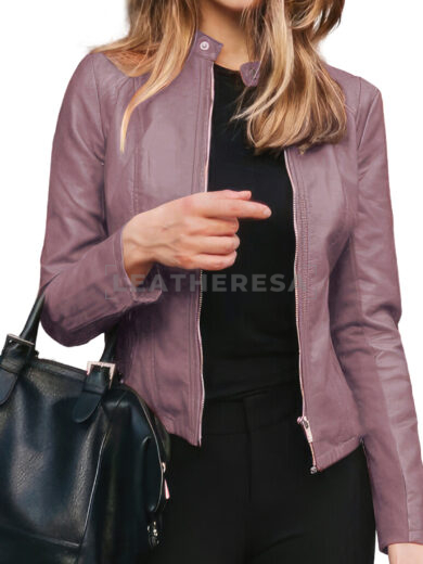 Women Biker Lavender Leather Jacket