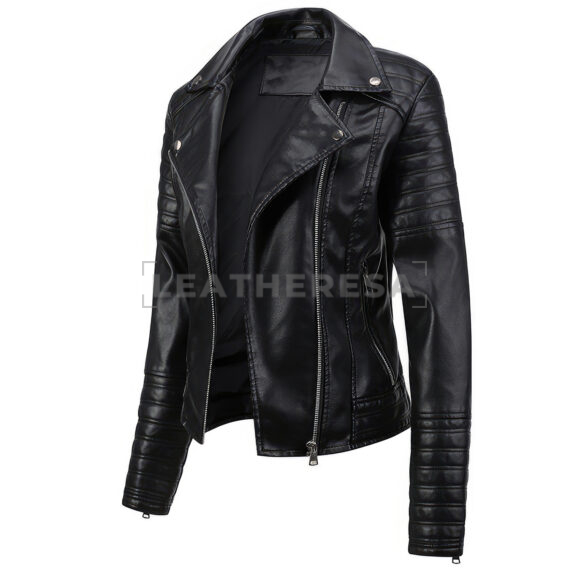 Women Black Biker Leather Jacket