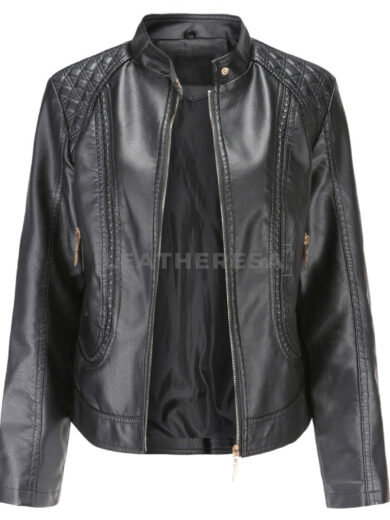 Women Quilted Black Leather Jacket