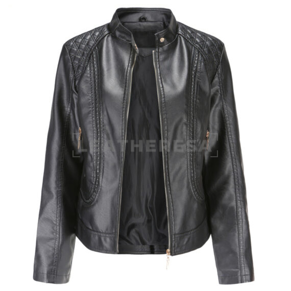 Women Quilted Black Leather Jacket