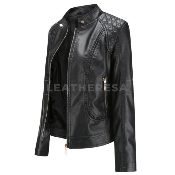 Women Quilted Black Leather Jacket