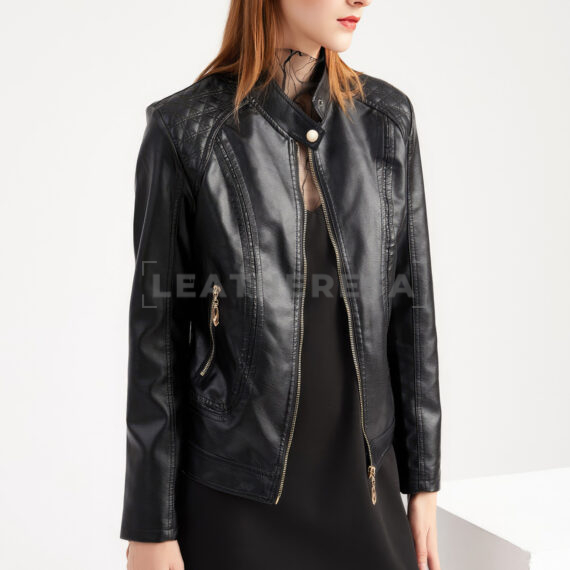 Women Quilted Black Leather Jacket