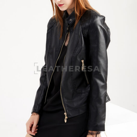 Women Quilted Black Leather Jacket
