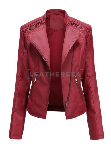 Women Red Biker Leather Jacket