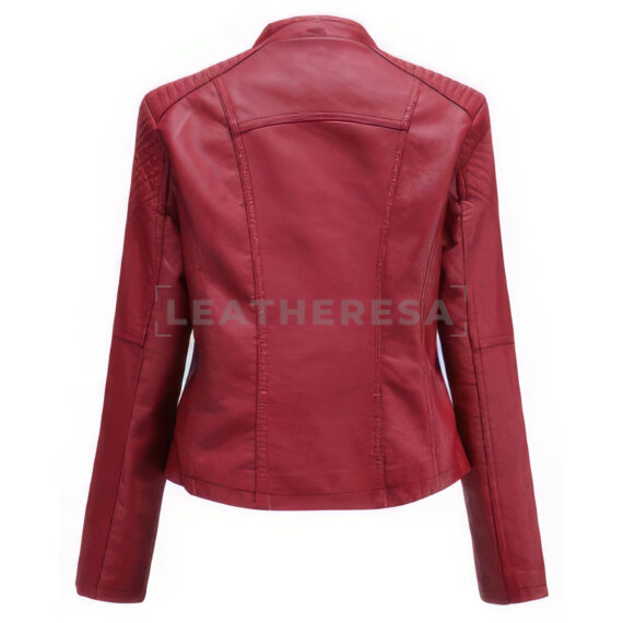 Women Red Biker Leather Jacket