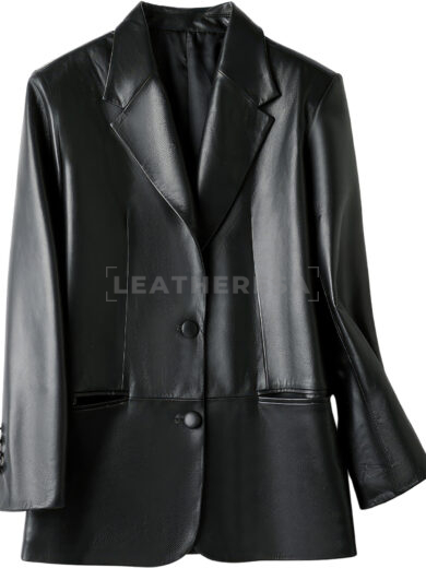 Women Black Meeting Casual Leather Blazer