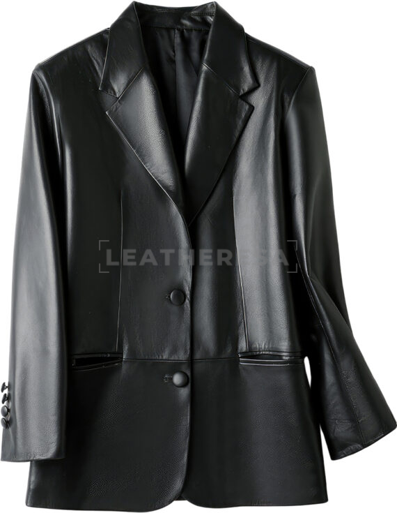 Women Black Meeting Casual Leather Blazer