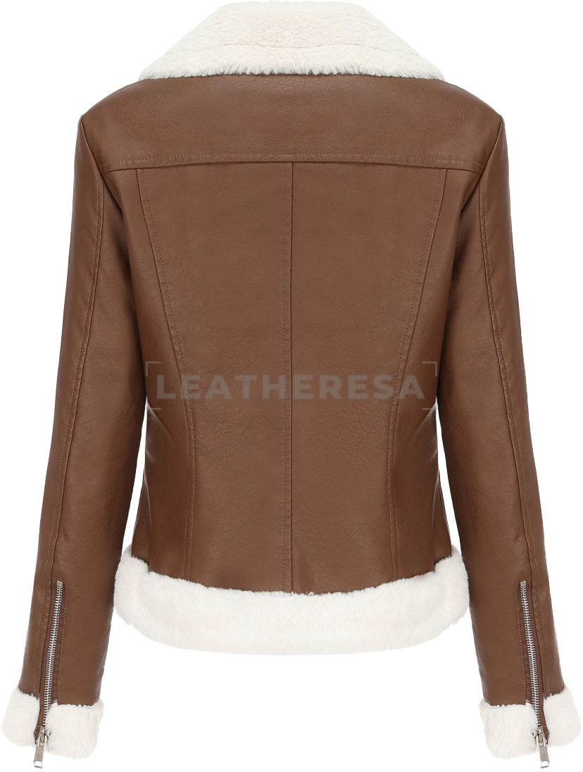 Women Brown Faux Fur Lady Classic Leather Jacket