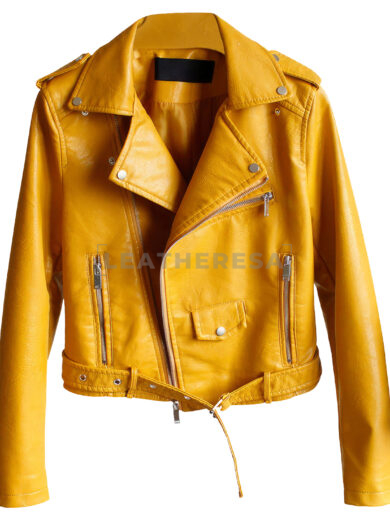 Women Mustard Biker Leather Jacket